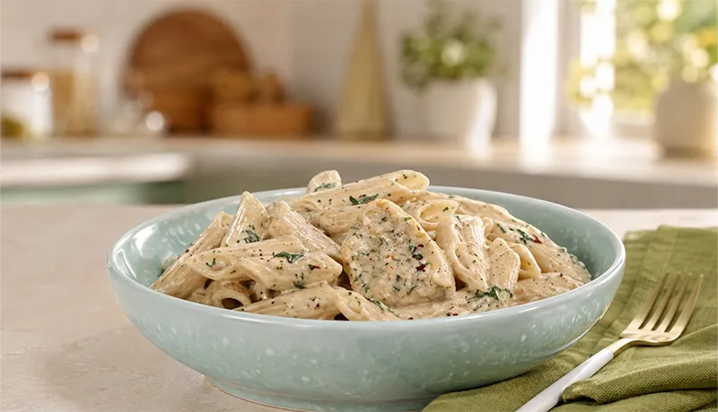 High-Protein Lemon Sage Rigatoni Pasta