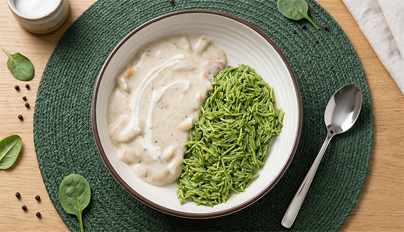 High-Protein Spinach Vermicelli Fried Bowl with Creamy UP It Sauce