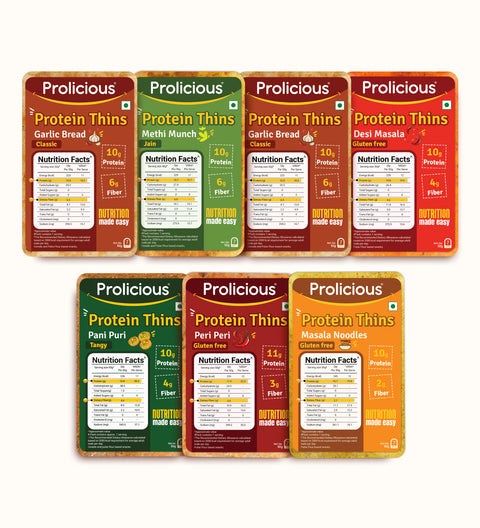 Assorted Prolicious Thins in 7 exciting flavours.