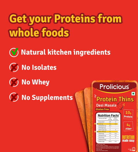 Get your proteins from whole foods - natural kitchen ingredients; No isolates, no whey, no supplements.