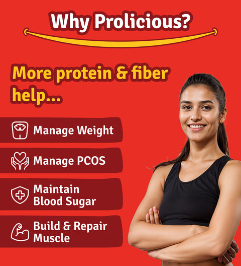 More proteins and fibre helps you manage weight, manage PCOS, maintain blood sugar, build & repair muscle.