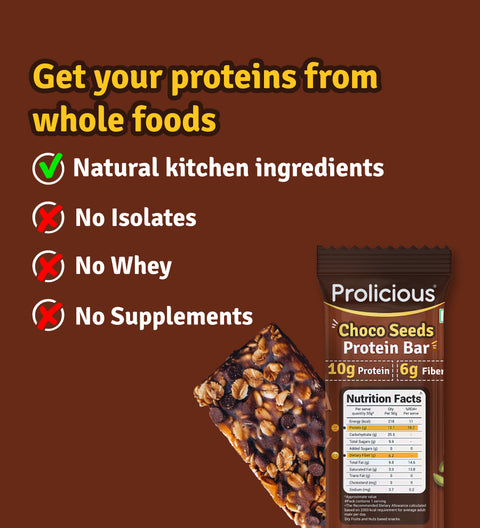 prolicious choco seeds protein bar protein source