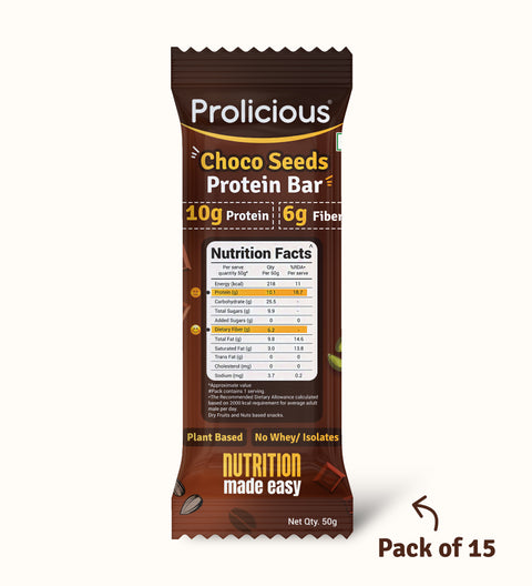 prolicious choco seeds protein bar