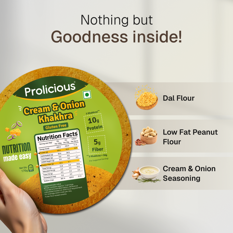 Cream & Onion Khakhra | 10g Natural Protein | Gluten Free