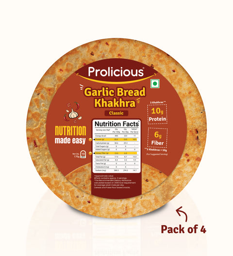 Prolicious Garlic Bread Khakhra (Pack of 4) with 10g Protein & 6g Fiber