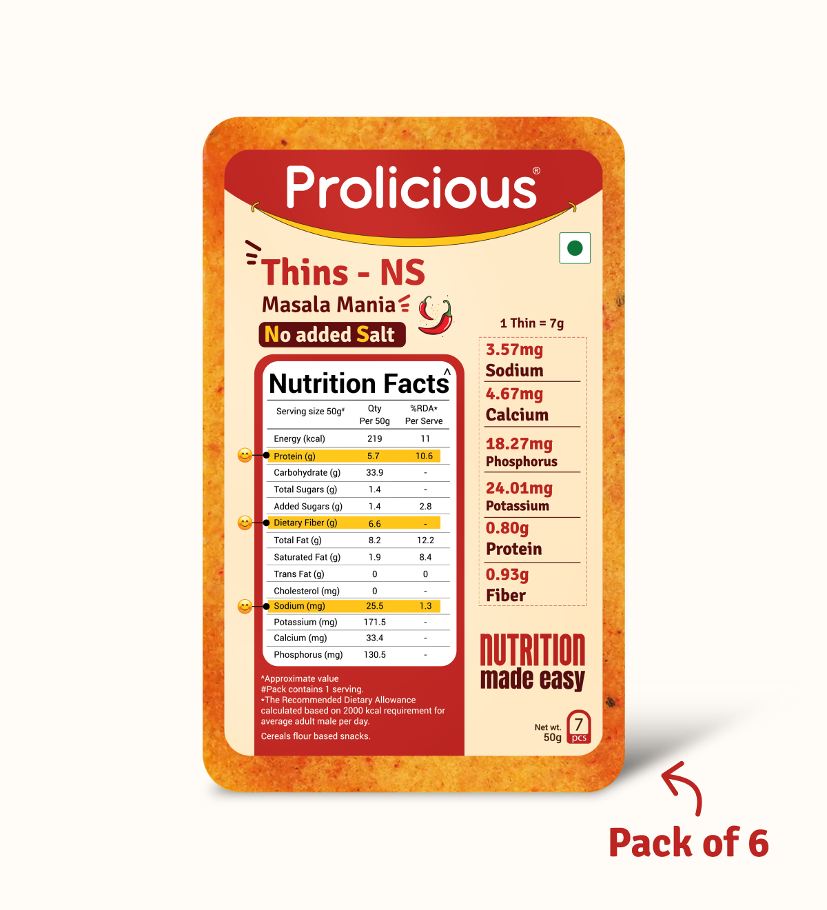 Prolicious no added salt masala mania thins 