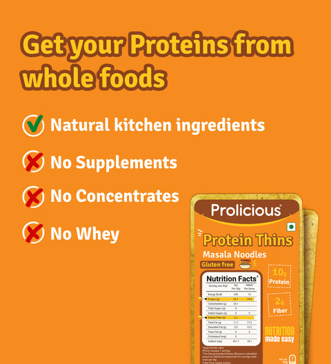 Prolicious Masala Noodles Thins with Protein from whole foods- no concentrates or supplements 