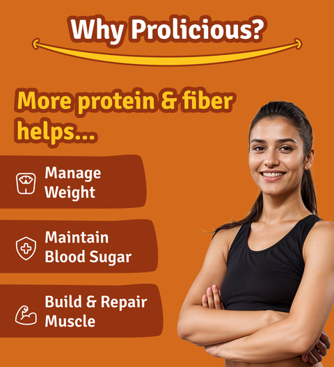 Prolicious Oats Chilla mix made with more protein & fiber to help manage weight, manage PCOS, maintain blood sugar and build & repair muscle.