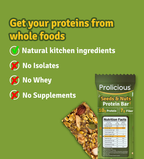 prolicious seeds & nuts protein bar protein source