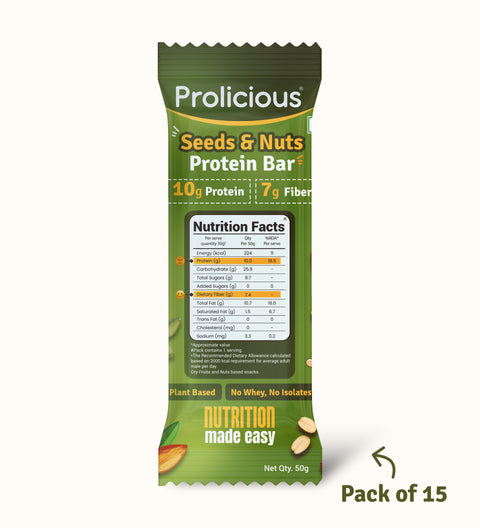 prolicious seeds & nuts protein bar pack of 15