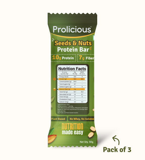 prolicious seeds & nuts protein bar pack of 3