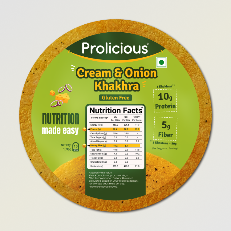 Cream & Onion Khakhra | 10g Natural Protein | Gluten Free