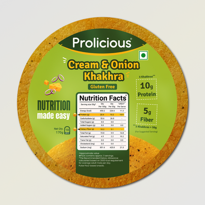 Cream & Onion Khakhra | 10g Natural Protein | Gluten Free