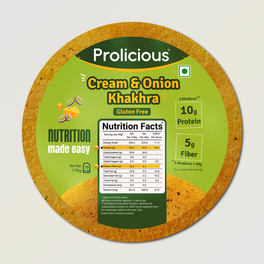 Cream & Onion Khakhra | 10g Natural Protein | Gluten Free