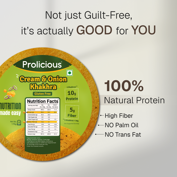 Cream & Onion Khakhra | 10g Natural Protein | Gluten Free