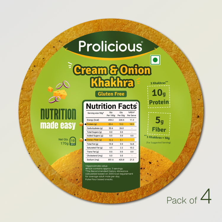 Cream & Onion Khakhra | 10g Natural Protein | Gluten Free