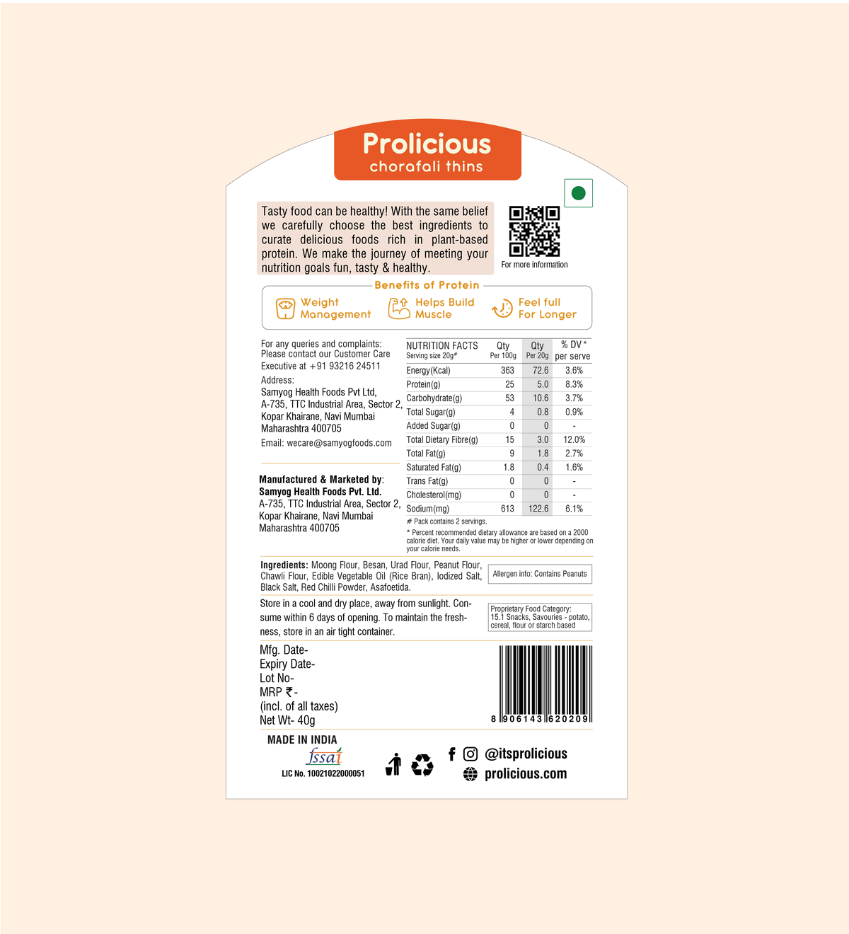 Chorafali Thins Nutritional Information